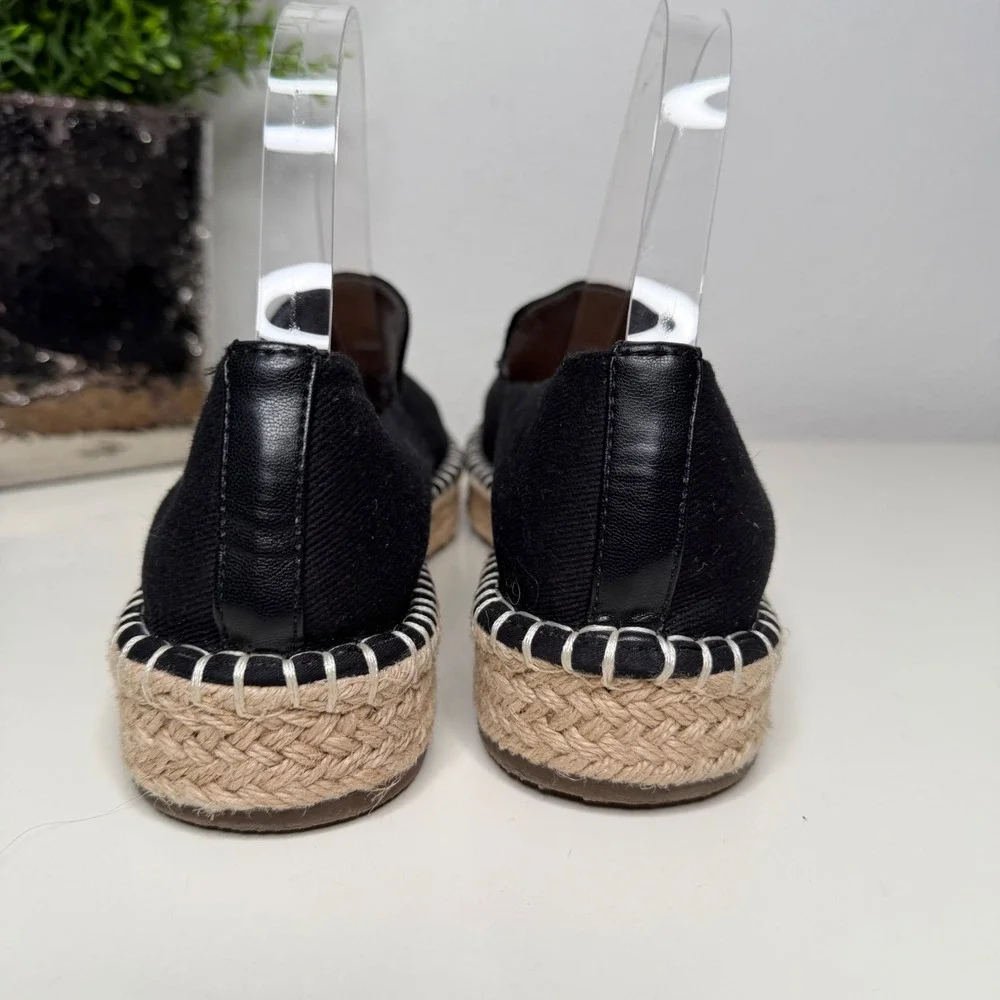 Joie Cara Espadrille Flats Womens Black Canvas Platform Slip On Coastal Size 9M
